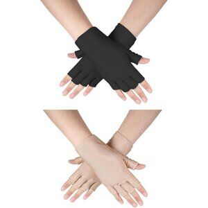 Women's Black Nude 2 Pairs Fingerless Protection Outdoor Sports Gloves